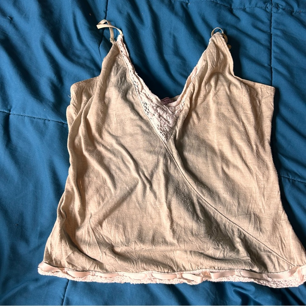 Light Sage Lace Trim Tank Top